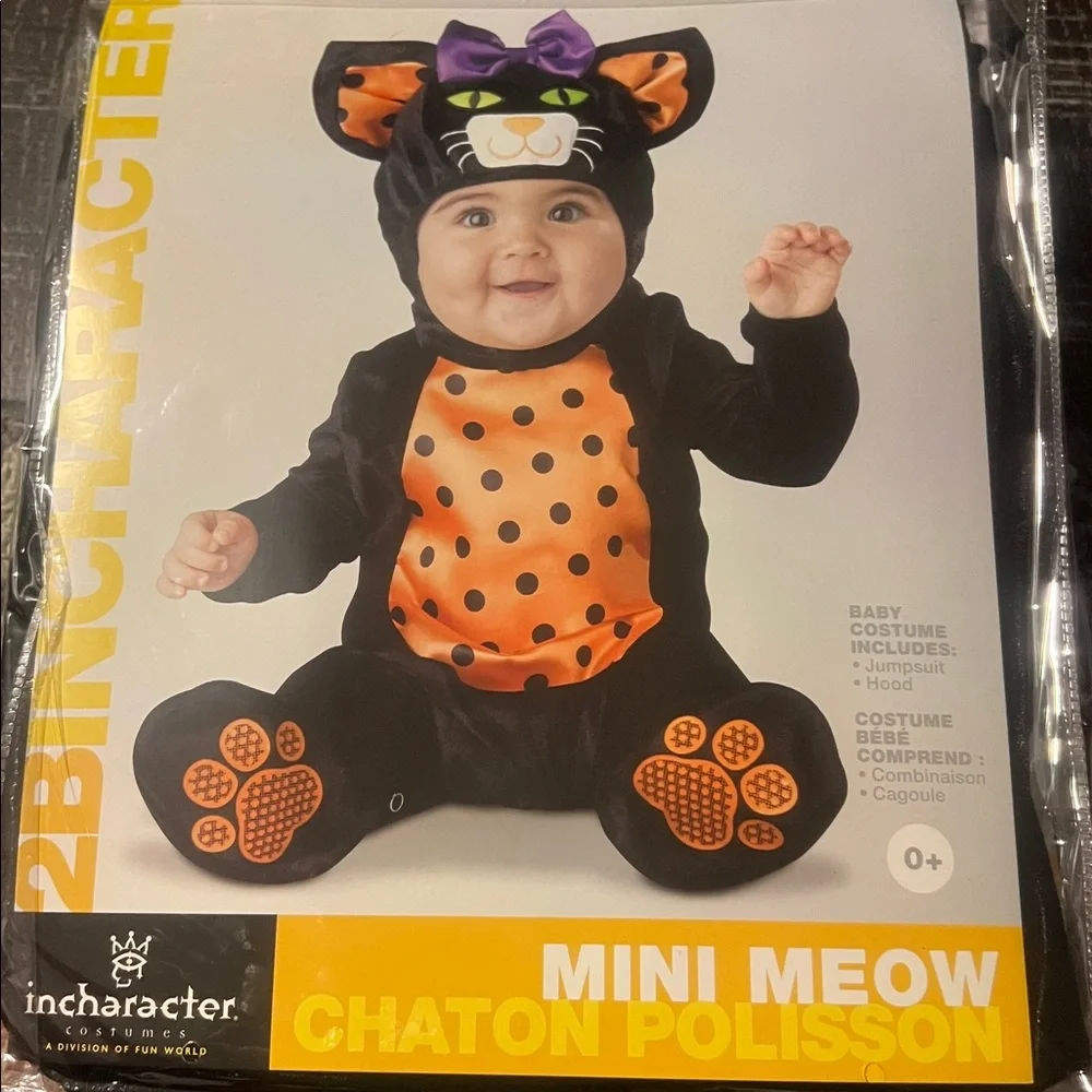 Adorable Mini Meow Black and Orange Cat Costume for Kids 12-18 months NEW!